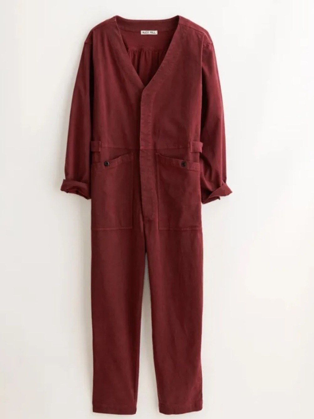 Alex Mill Longsleeve Button Front Cotton Blend Jumpsuit Burgundy Utility M